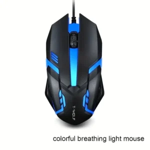 1pc Wired USB Mouse with Colorful Breathing Light – Comfort Grip, 1200DPI, Backlit for Home, Office & Gaming